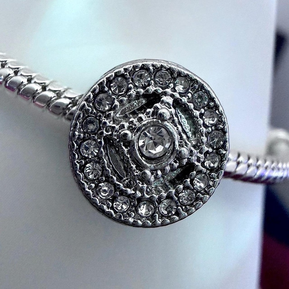 Silver Patterned Bead Charm Fits Snake‎ Chain Bracelet